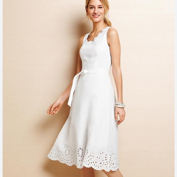 NWOT Talbots 100% Linen Eyelet Sleeveless Midi Dress in White size 10 - Picture 1 of 12